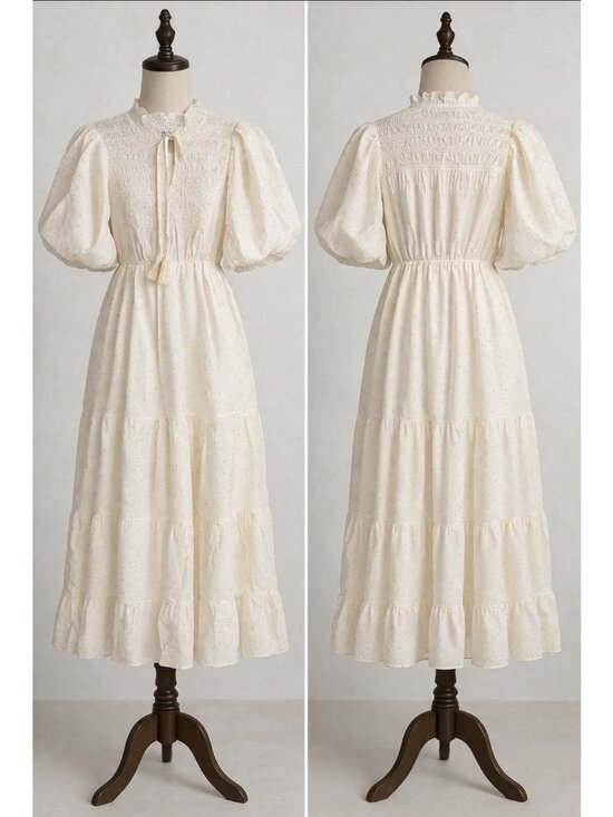 Moon River Dresses & Skirts - Moon River Womens Smocked Milkmaid Maxi Dress M Cream Dot Princess Feminine NEW